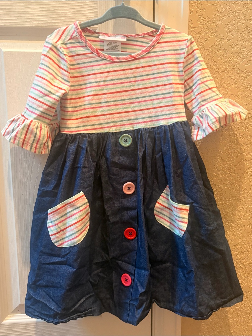 Bonnie Jean Navy Skirt with Multicolor Striped Top